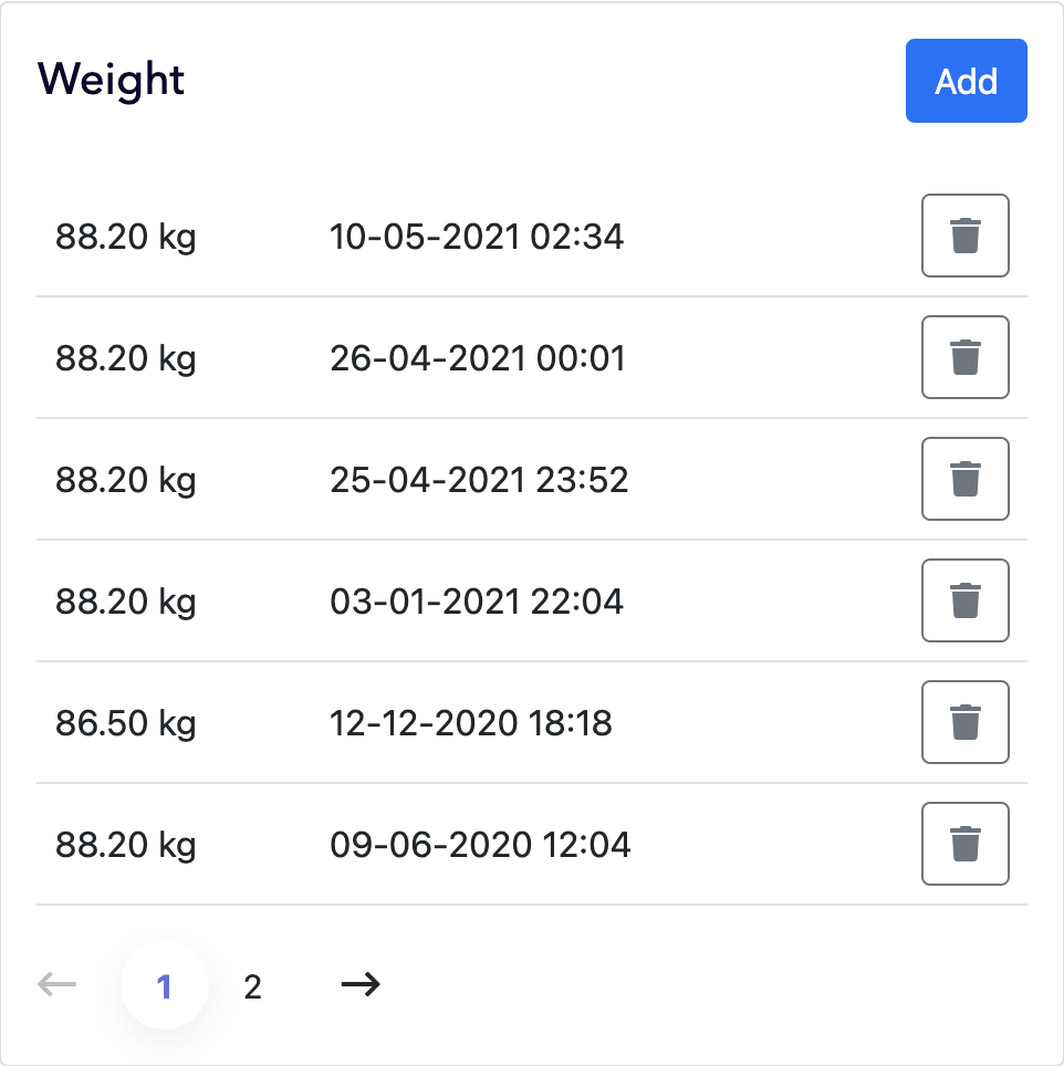 Weight logging interface